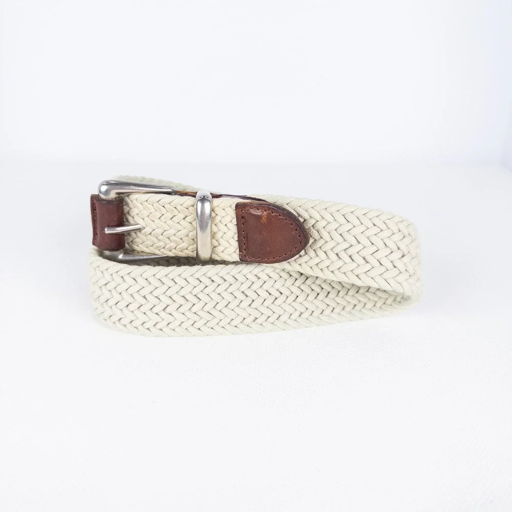 Classic The Limited Ivory Woven Belt Brown Italian Leather Trim Made in USA